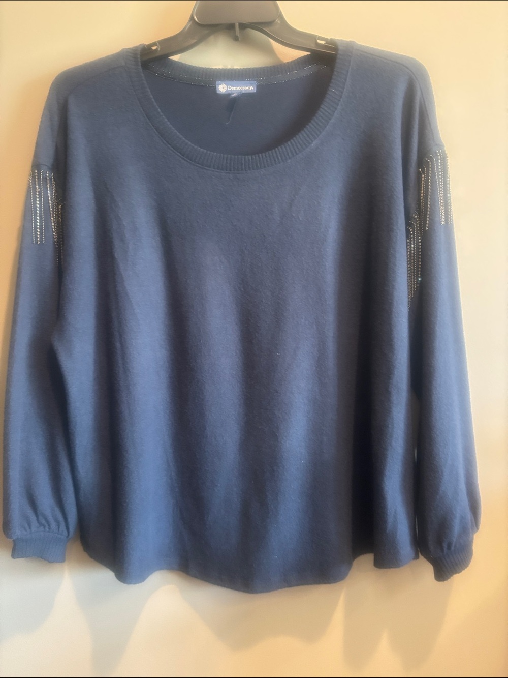 Democracy Navy Crewneck Sweater with Shoulder Stud Detail